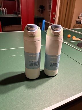 owala White & Light Green Insulated Water Bottle with Flip Straw